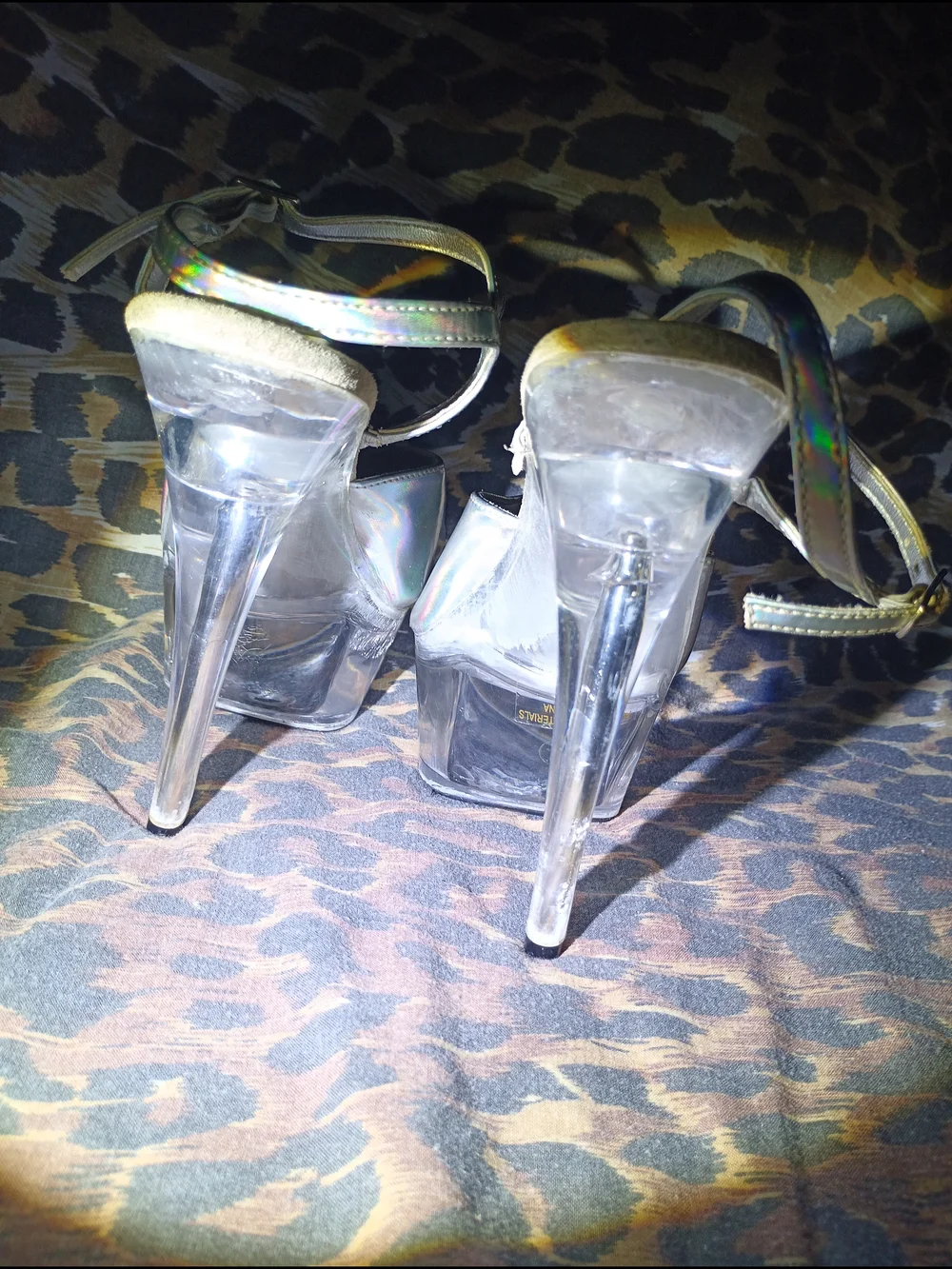 Delicious Metallic Silver Holographic Clear Platform Lucite Stiletto Heels